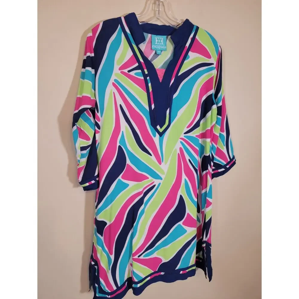Escapada Women's 3/4 Sleeves Swim Cover Up V Neck Multicolor Size Medium Vacay - Picture 2 of 7